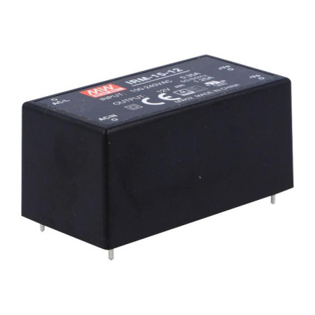 Mean Well  AC/DC PCB Mount Power Supply(PSU) ITE 1 Output  15W IRM-15-15