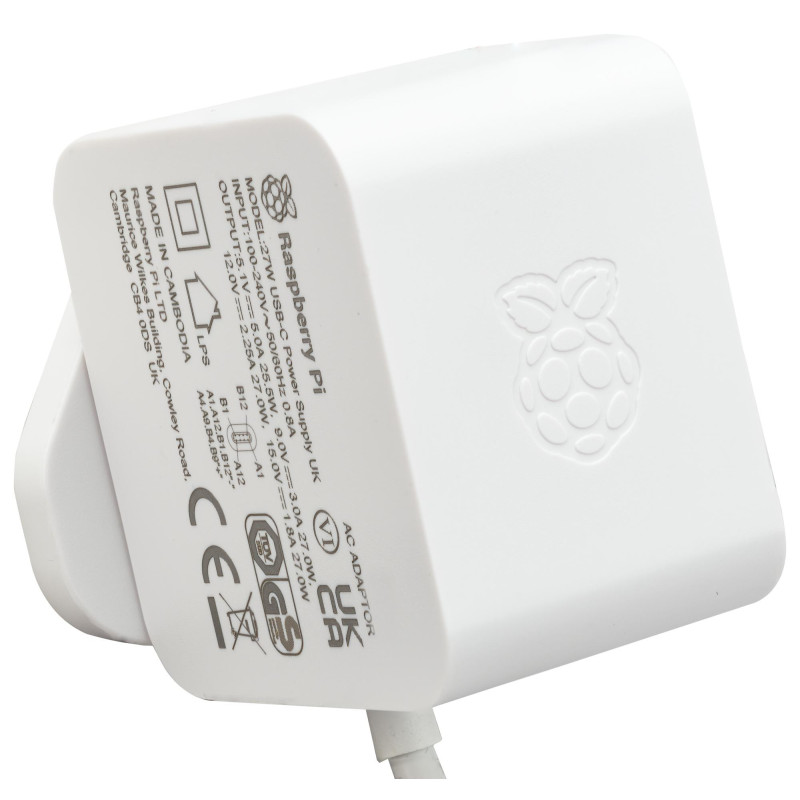 RASPBERRY-PI (SC1407) Power Supply, USB-C, 5.1 V, 5 A, White, EU Plug 4263039