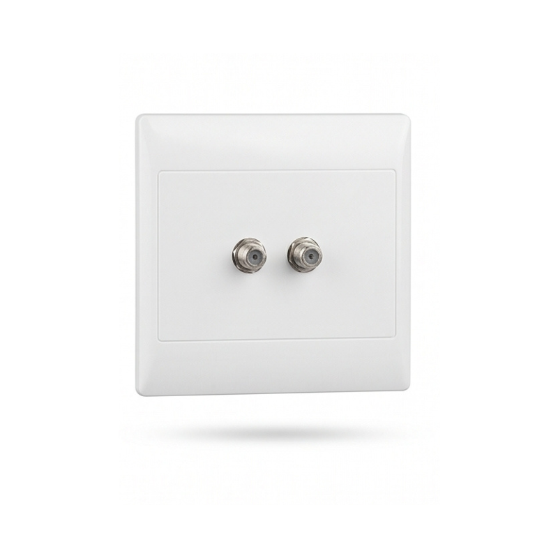 2-Port Dual Satellite & F-Connector Wall Outlet Faceplate - White