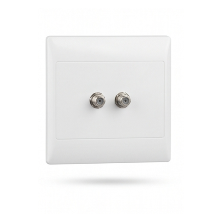 2-Port Dual Satellite & F-Connector Wall Outlet Faceplate - White
