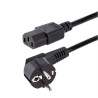 1.83 m black mains power cord featuring a space-saving 90° Euro mains plug and IEC 60320 C13 connector.
