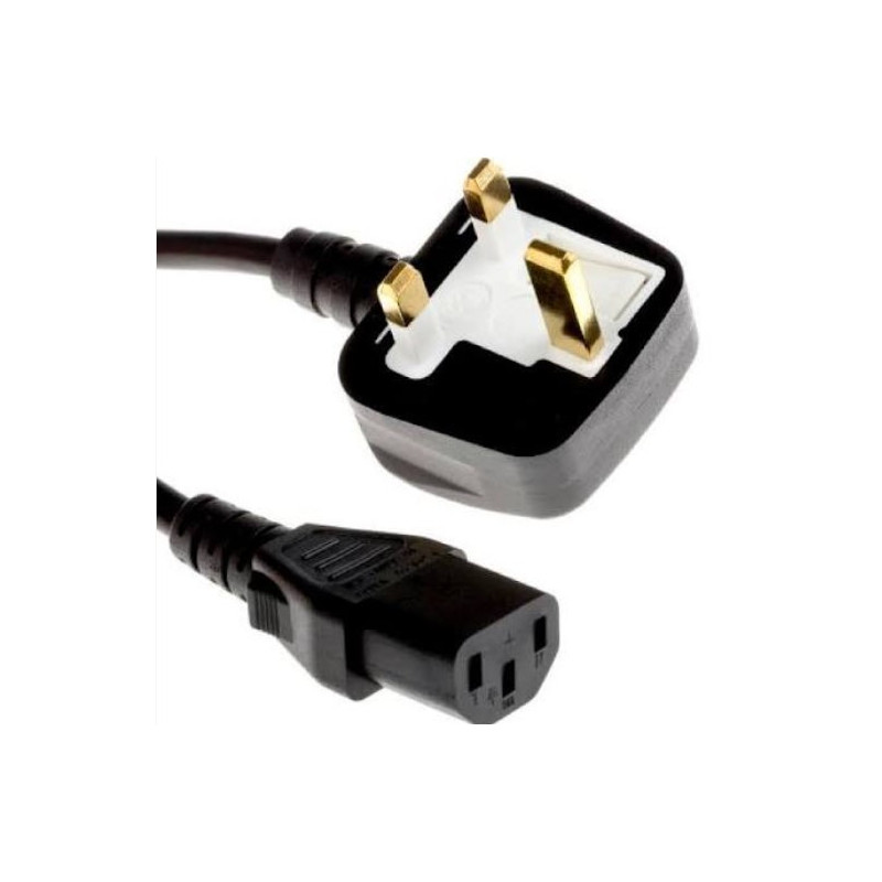 UK 3-pin plug to right angled 5A IEC 320 cold condition socket mains lead.